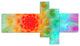 Red Fractal Petals Dandelion, Floral Canvas Art Print, 60"x32", 5 panels