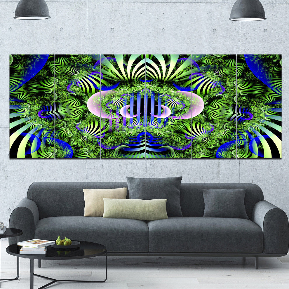 Green Magical Fairy Pattern, Floral Canvas Art Print, 70"x28", 6 Panels