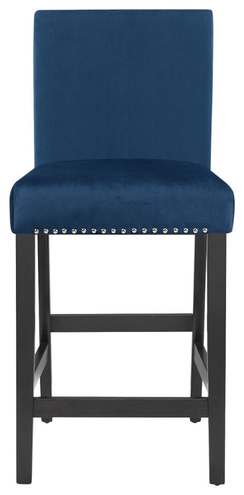 Benzara BM272111 Kate 42" 5 Piece Counter Table Set With Velvet Seating, Blue