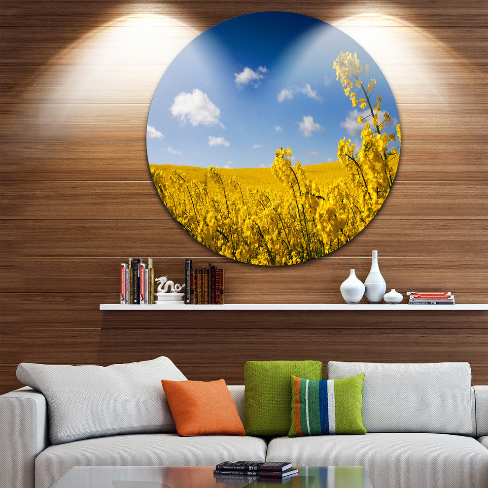 Yellow Canola Field, Landscape Photography Disc Metal Artwork, 23"