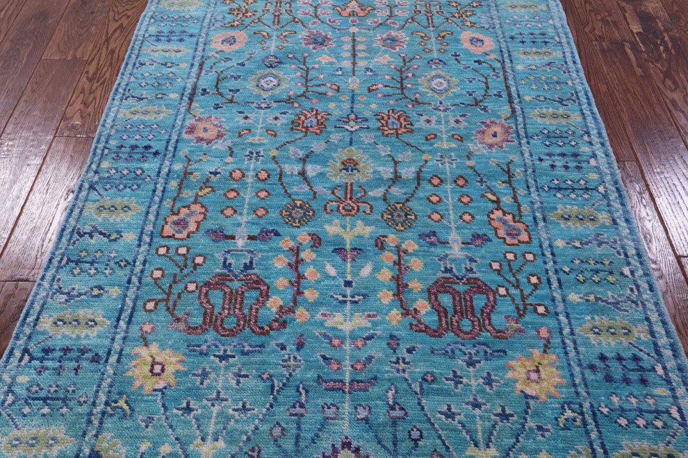 Hand Knotted Turkish Oushak Wool Rug 4' 1" X 6' 0" - Q15329