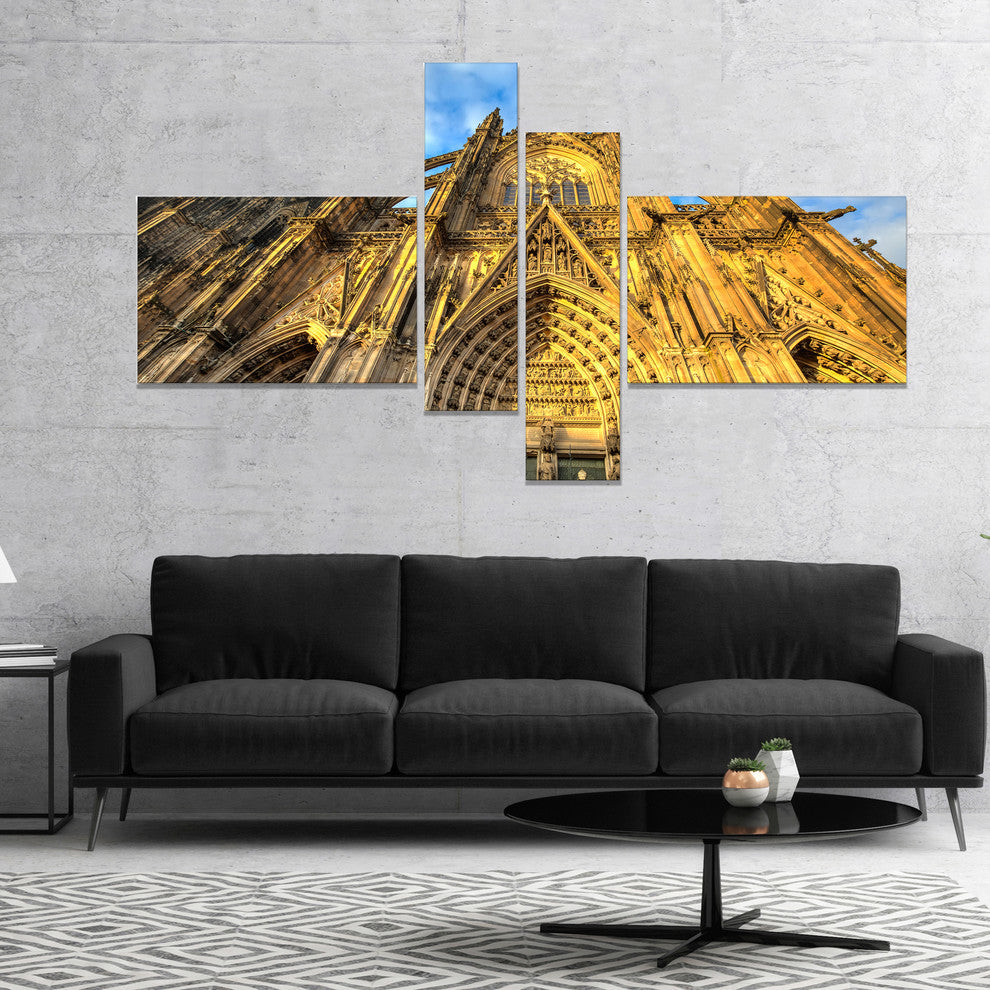 Dom Church in City Cologne Lit By Sun, Cityscape Canvas Print, 60"x32", 4 panels