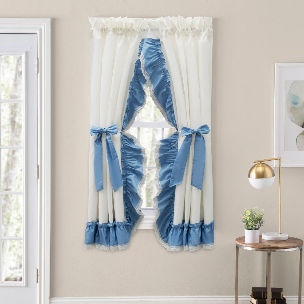 Madelyn Ruffled Victorian Priscilla Pair with Tiebacks, Slate, 100"x63"