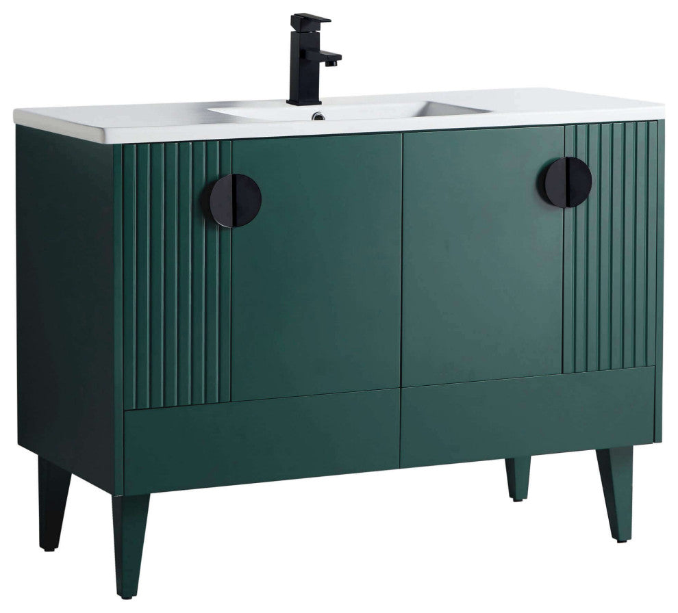 Venezian Single Bathroom Vanity, Green, 48", Black Handles, One Sink