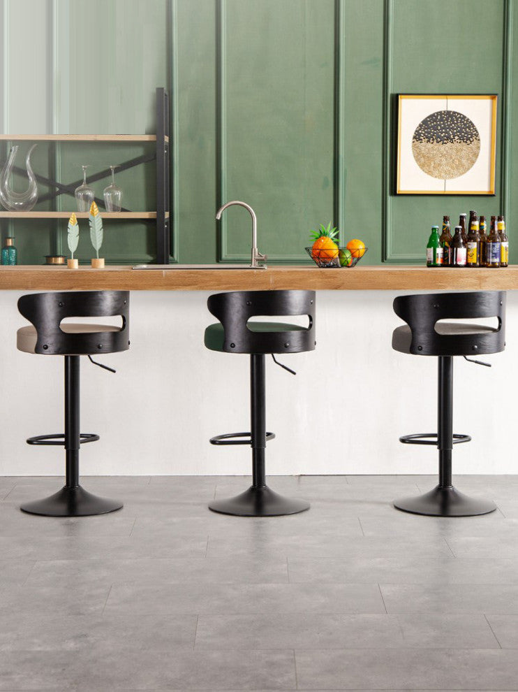 Minimalistic Black Leg Leather Bar Chair, Green, Dark Wood Backrest