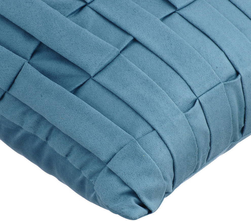 Textured Pintucks 14"x14" Suede Fabric Blue Pillow Cover, Dull Blue Love Tune