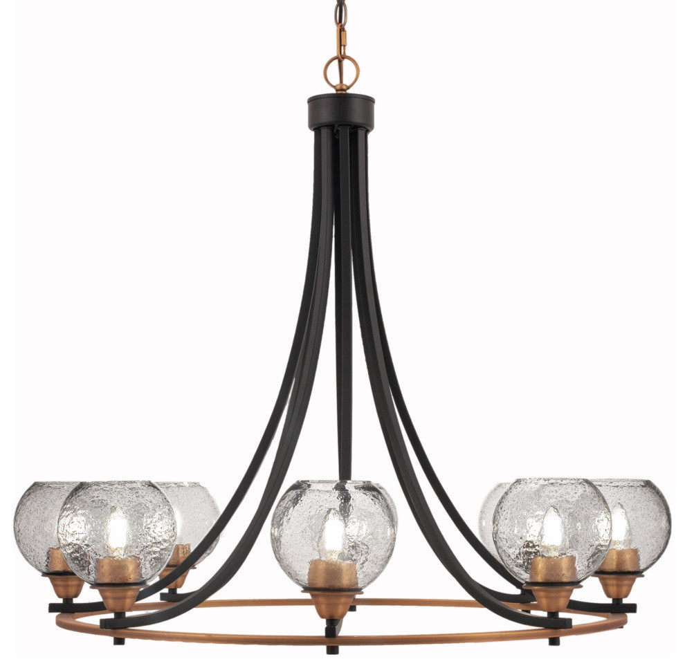 Paramount 8-Light Chandelier, Matte Black & Brass, 5.75" Smoke Bubble