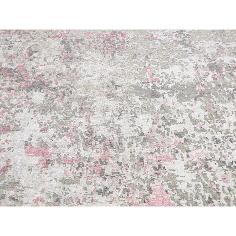 Pink Hi-Lo Pile Abstract Design Wool and Silk Hand Knotted Rug 5'10"x8'9"