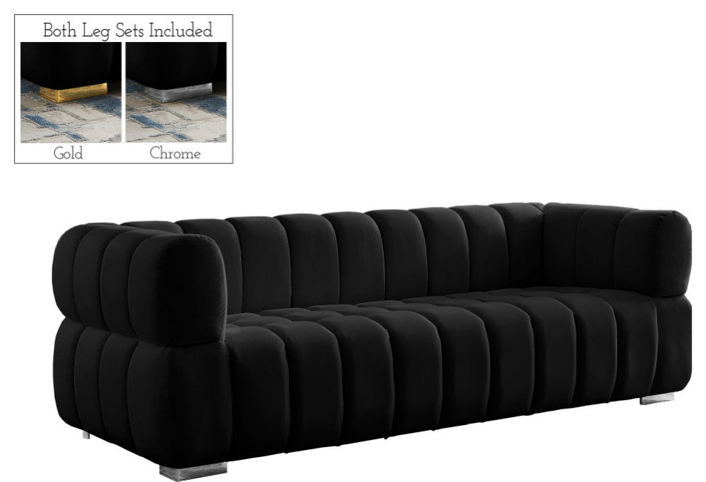 Gwen Velvet Upholstered Chair, Black, Sofa