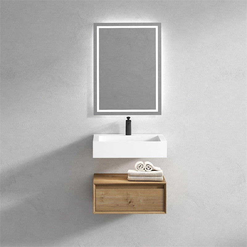 Alysa 24'' Floating Vanity, Acrylic Sink, White Oak