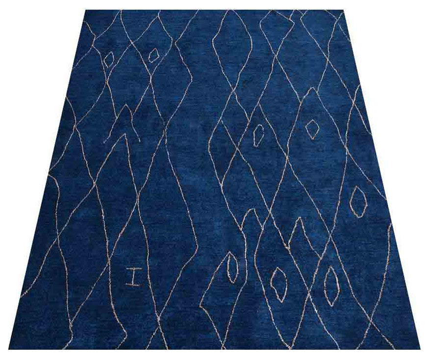 HAND KNOTTED LOOM SILK ECO-FRIENDLY AREA RUGS -8'x10',Rectangle,Blue,Geometric