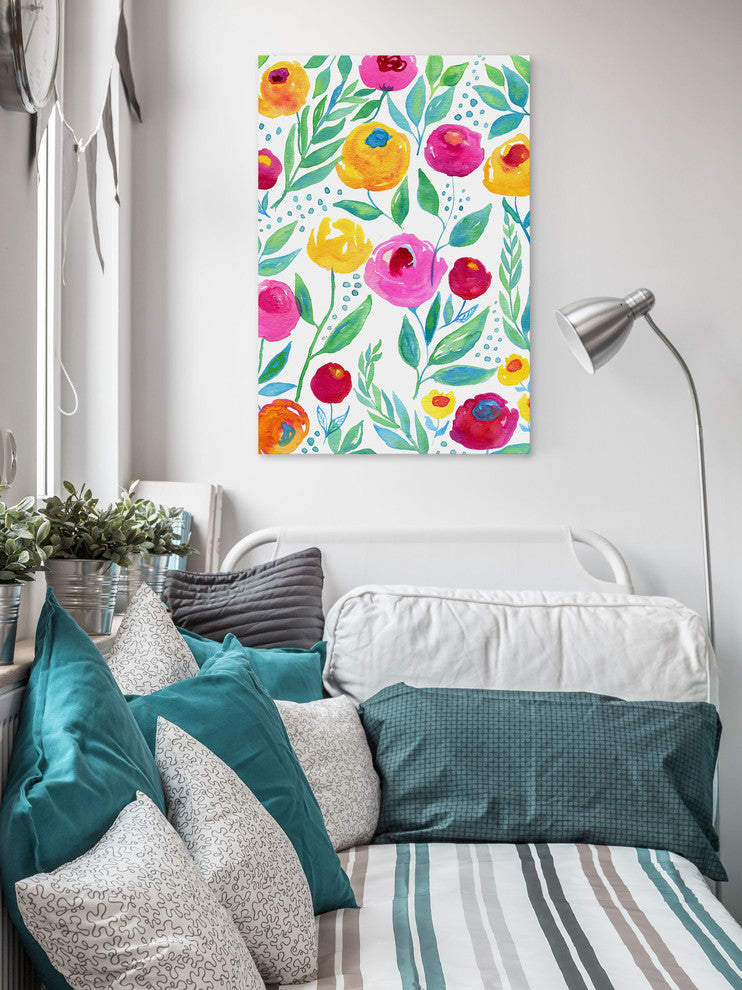"Watercolor Flowers" Painting Print on Wrapped Canvas, 30"x45"