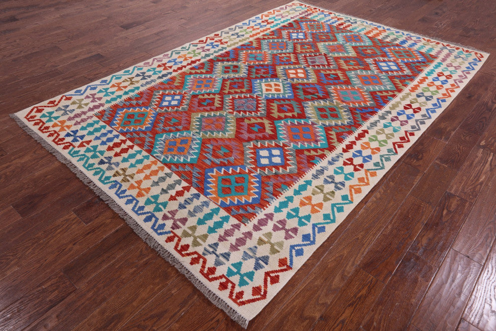 6' 7" X 9' 9" Reversible Flat Weave Kilim Wool On Wool Rug - Q12549