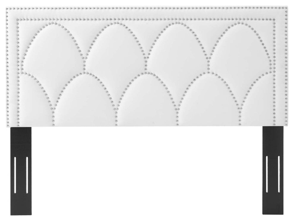 Headboard, Nailhead, Twin Size, White, Velvet, Modern, Bedroom Guest Suite