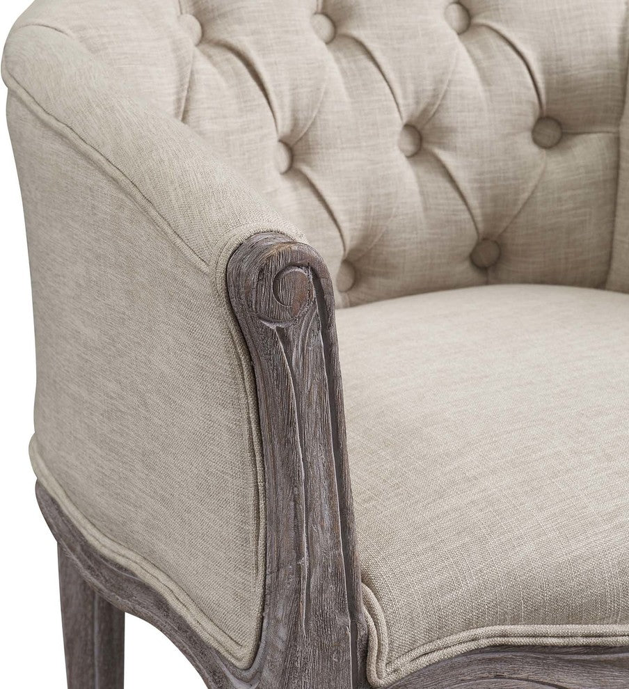 Crown Dining Armchair Upholstered Fabric Set of 4, Beige