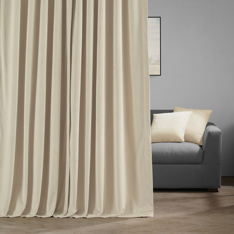Extra Wide Blackout Velvet Curtain Single Panel, Neutral Ground, 100w X 96l