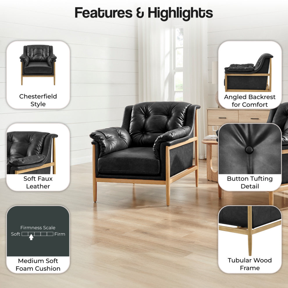 Larry Tufted Accent Arm Chair, Casa Black