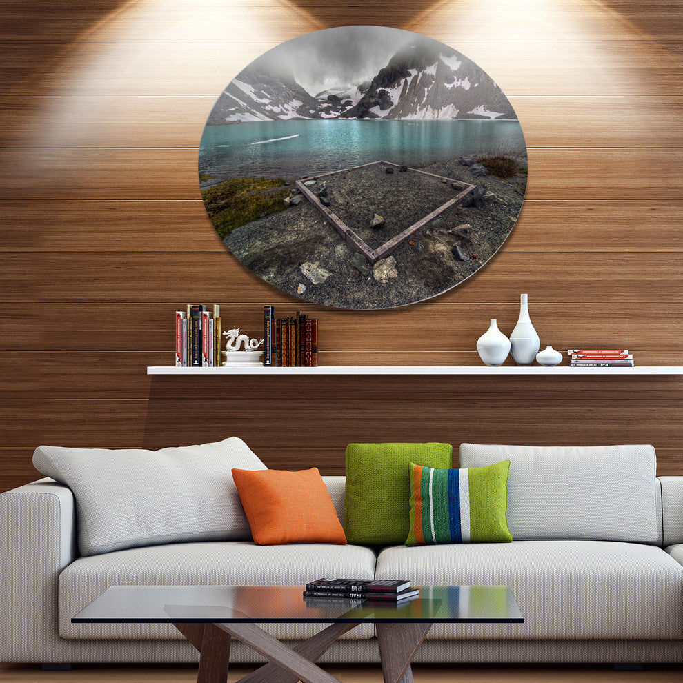 Mountain Lake And Cloudy Sky, Landscape Round Wall Art, 11"