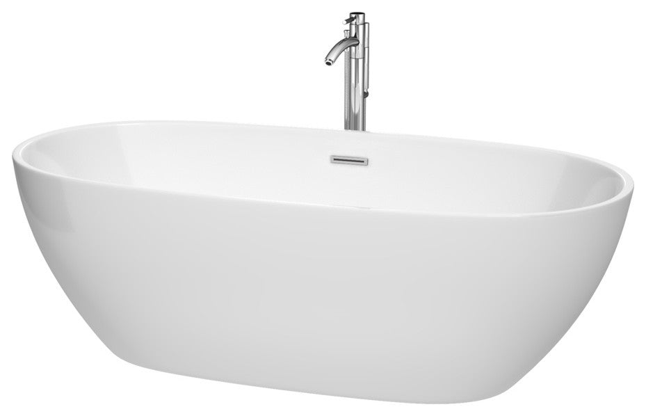 Juno 59" Soaking Bathtub, Polished Chrome Trim, 71", Faucet Polished Chrome