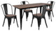 30.25" x 60" Black Metal Table Set with Wood Top and 4 Stack Chairs