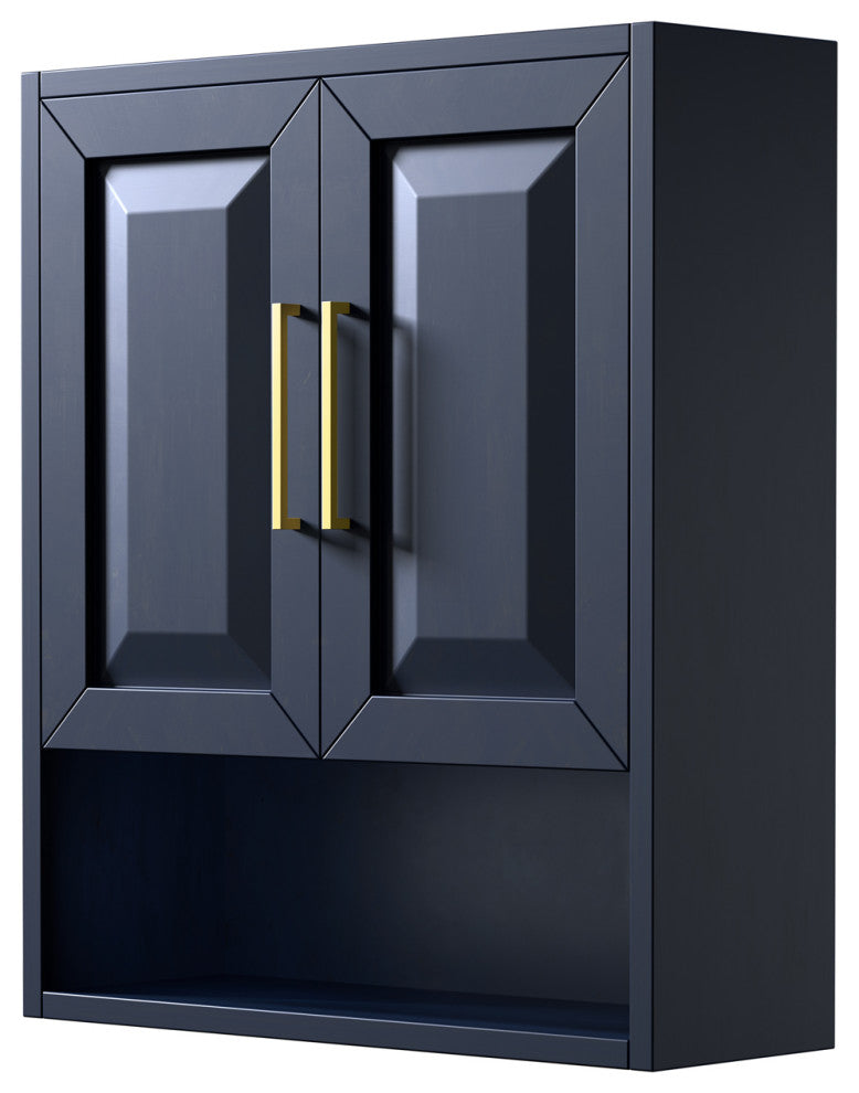 Daria Bathroom Wall-Mounted Storage Cabinet in in Dark Blue w/ Brushed Gold Trim
