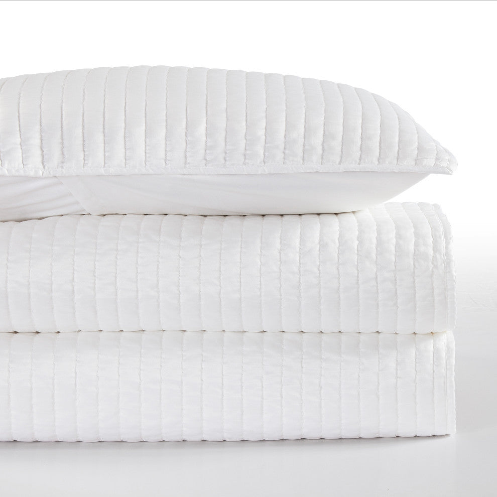 Satin Channel Quilt Set, 3 Piece, White, Twin