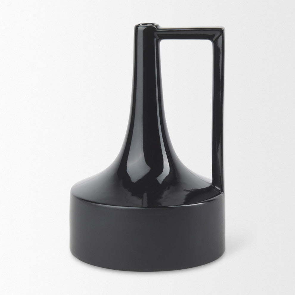 Burton Black Ceramic Jug Style Vase, 12"