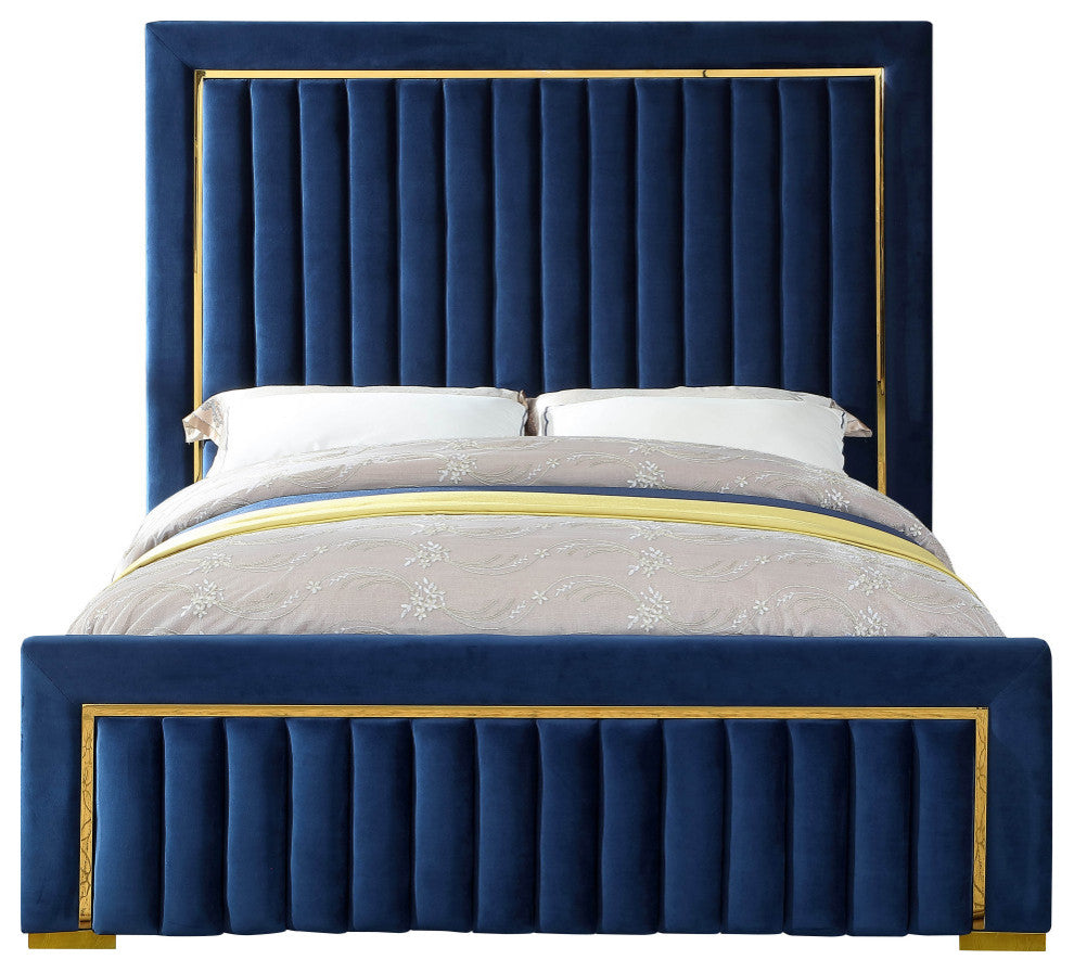 Dolce Velvet Upholstered Bed, Navy, Queen