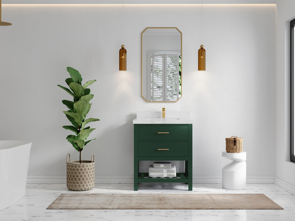 Parker 30 Single Sink Bath Vanity in Lafayette Green  2" Calacatta Nuvo