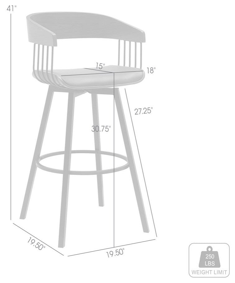 Athena Upholstered Wood Swivel Bar or Counter Stool with Black Metal