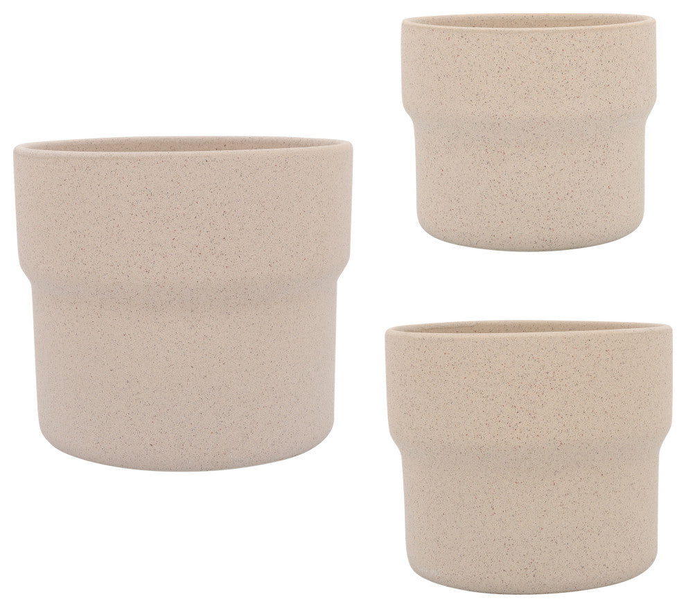 Ceramic 3-Piece Set, 7", 9" and 10"D Mushroom Planters, Tan