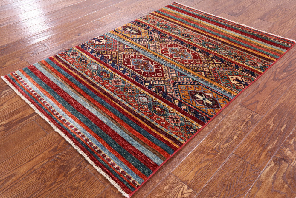 3' 4" X 4' 10" Hand-Knotted Khorjin Super Kazak Rug Q5673