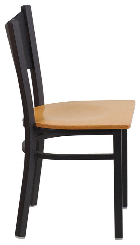 HERCULES Series Black Coffee Back Metal Restaurant Chair, Natural Wood Seat
