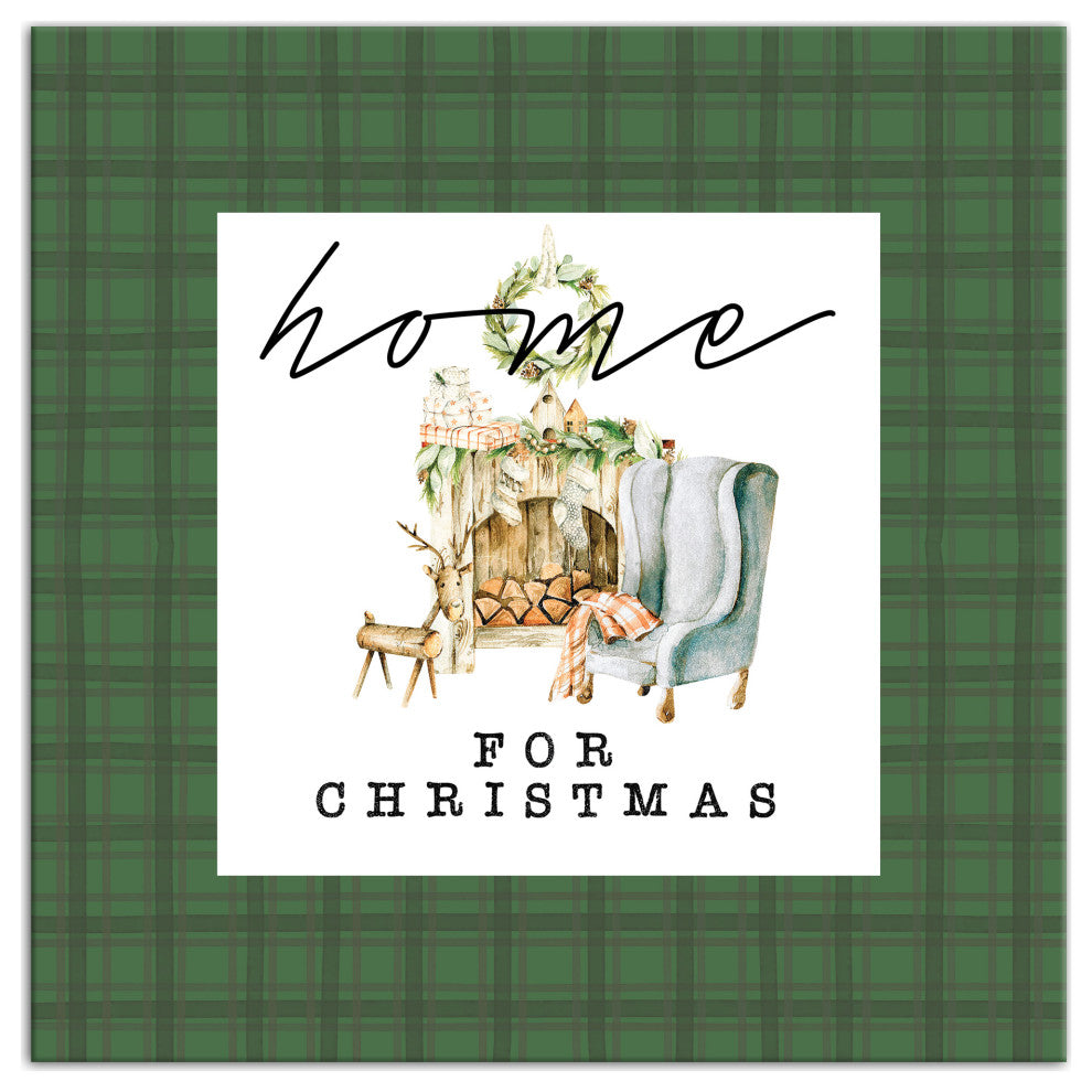 Home For Christmas Quilt 24x24 Canvas Wall Art