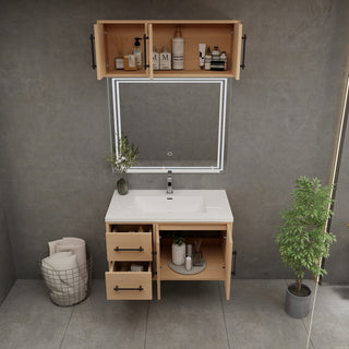 Victoria 36" Solid Wood Bath Vanity, Overhead Cabinet, Yellow Oak