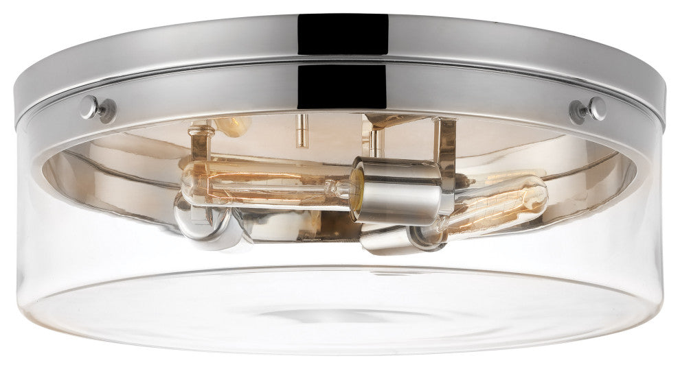 Intersection Large Flush Mount Fixture, Polished Nickel With Clear Glass