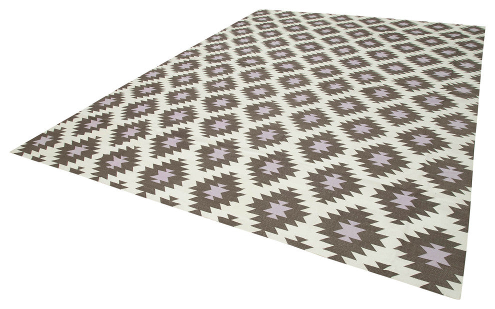 Rug N Carpet - Handmade Wool 9' 9'' x 13' 4'' Geometric Dhurrie Kilim Rug