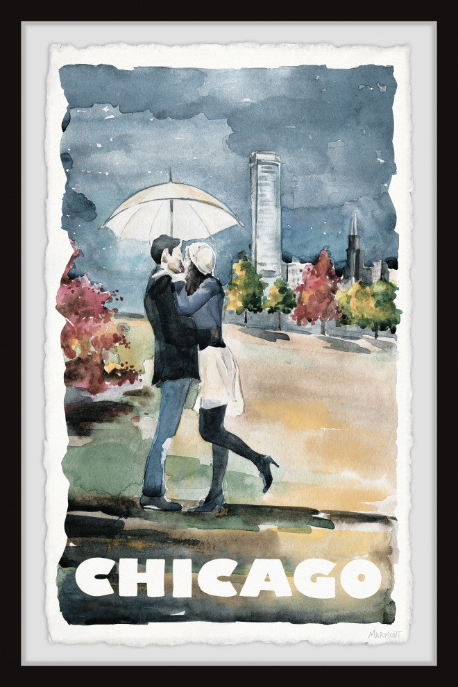"Rainy Day Rendezvous" Framed Painting Print, 30x45