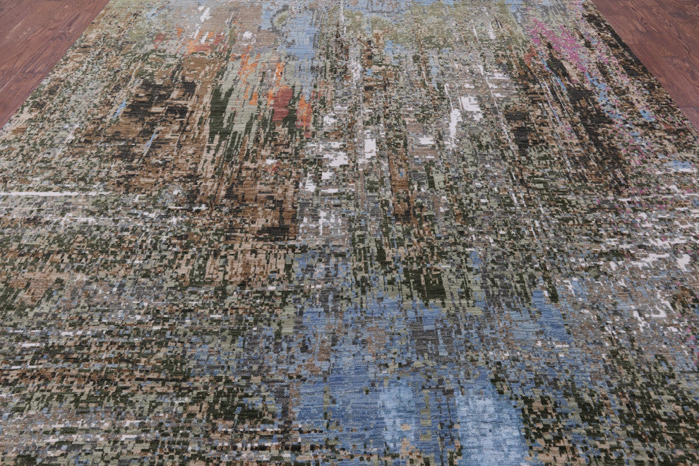 Modern Hand Knotted Wool and Silk Rug 10' 0" X 14' 3" Q8860