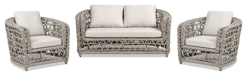 Everly 3-Piece Olefin Rope Woven Barrel Deep Seating Patio Conversation Set, Oat Beige Axroma Olefin