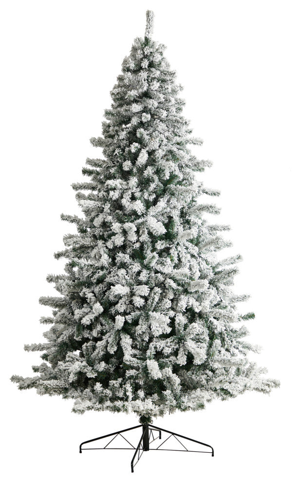 9' Flocked Rock Springs Spruce Xmas Tree W/ 650 LED Lights & Bendable Branches