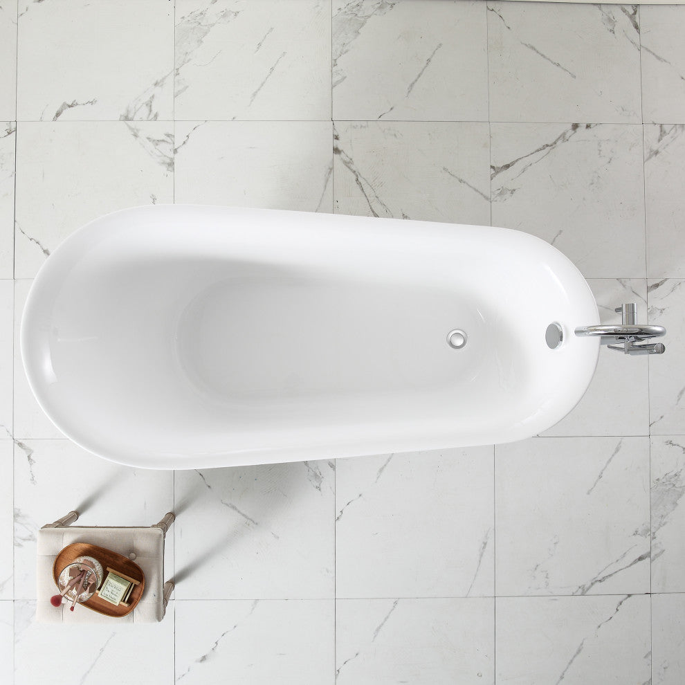 67 in. Acrylic Single Slipper Freestanding Clawfoot Soaking Bathtub in White