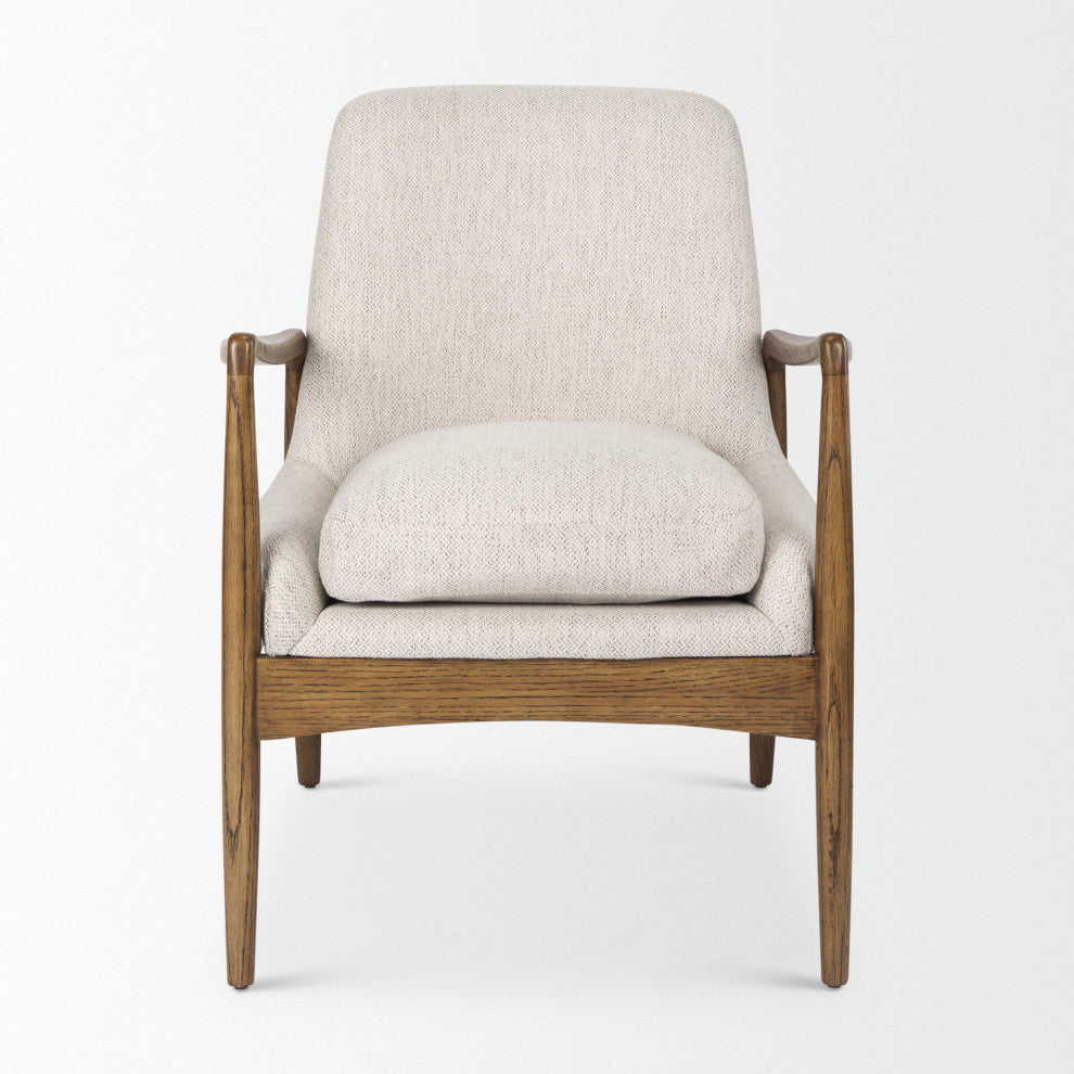 Westan Cream Fabric w/ Medium Brown Solid Wood Accent Chair