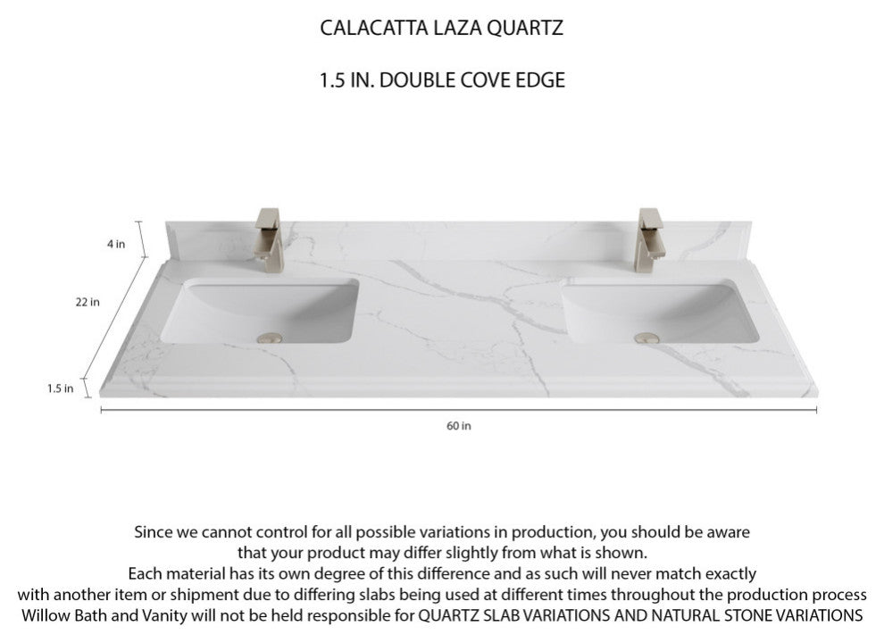 Sonoma 60 Double Sink Reeded Bathroom Vanity in White 1.5" Calacatta Laza
