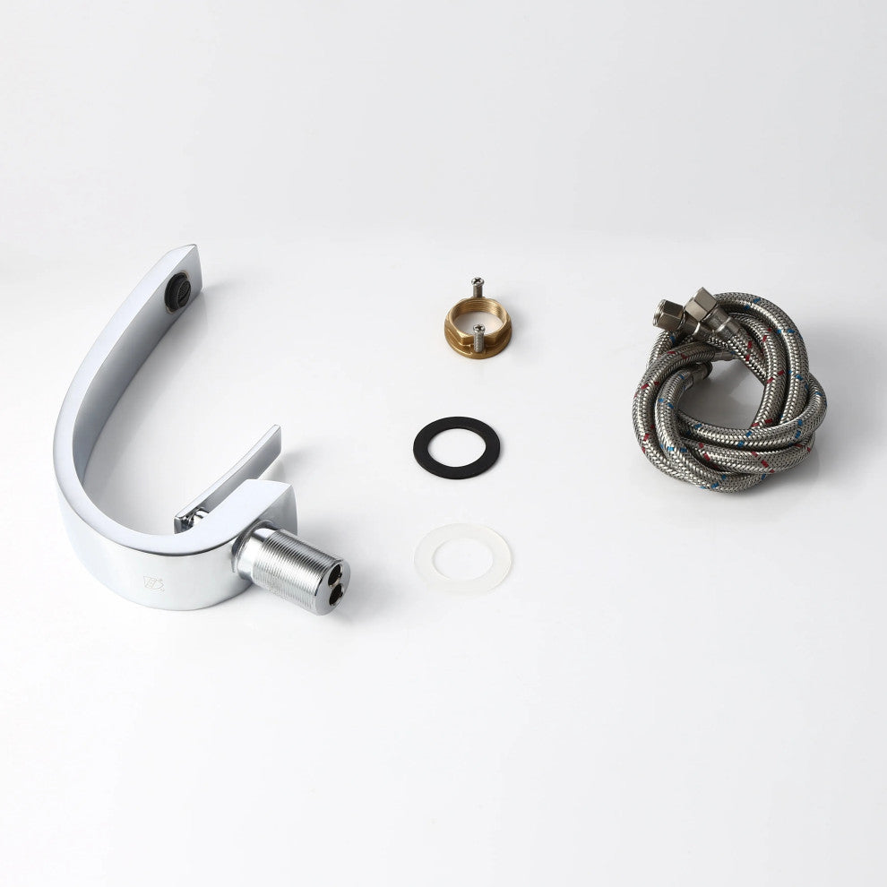 Single Hole 1-Handle Bathroom Sink Faucet Curved Spout with Pop Up Drain, Chrome