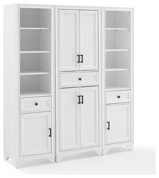 Tara 3-Piece Pantry Set, Distressed White Pantry and 2 Linen Cabinets