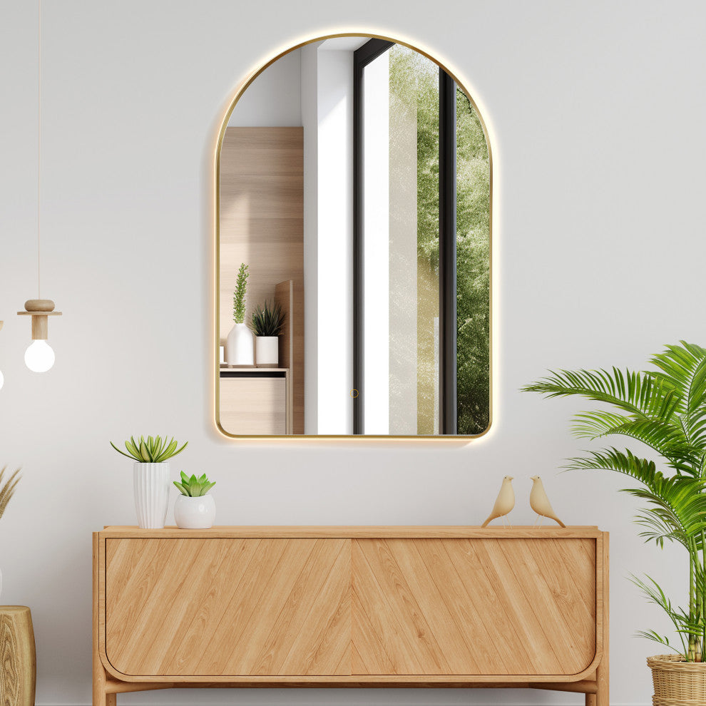 Starlit Domed Bathroom/Vanity LED Wall Mirror, Brushed Gold, 24"