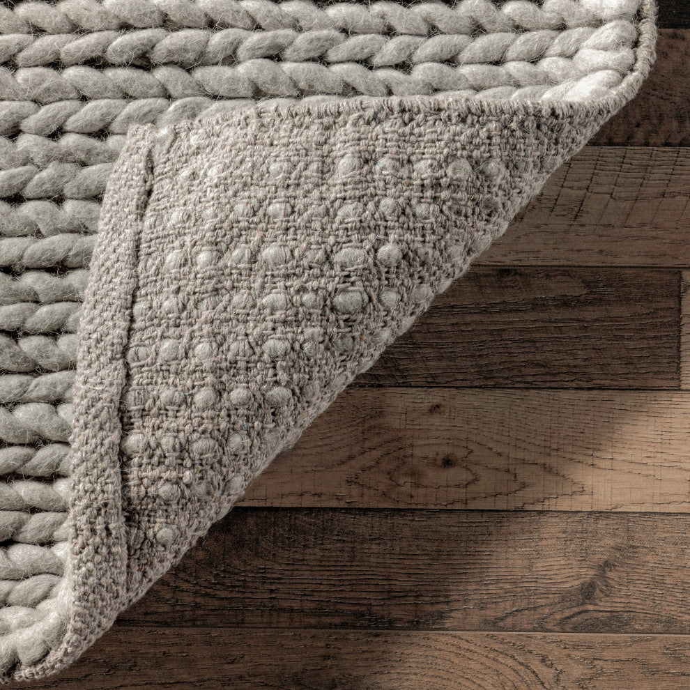 Chunky Cable Rug Nuloom Braided Wool Hand Woven Chunky Cable Rug, Light Grey 9'x12'