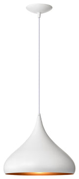 1-Light 12 in. White Single Pendant With Teardrop Metal Shade