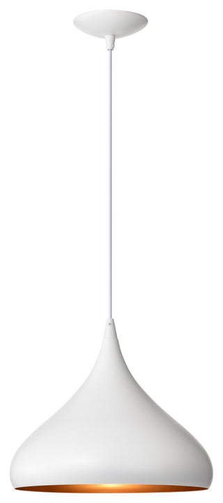 1-Light 12 in. White Single Pendant With Teardrop Metal Shade
